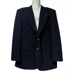 Oscar De La Renta Mens Two Button Ventless Navy Blue Wool Blazer Size 42R